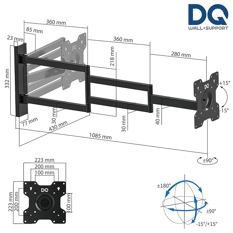 DQ Rotate XL Sort 108,5 cm TV Ophæng - tvophaeng.dk