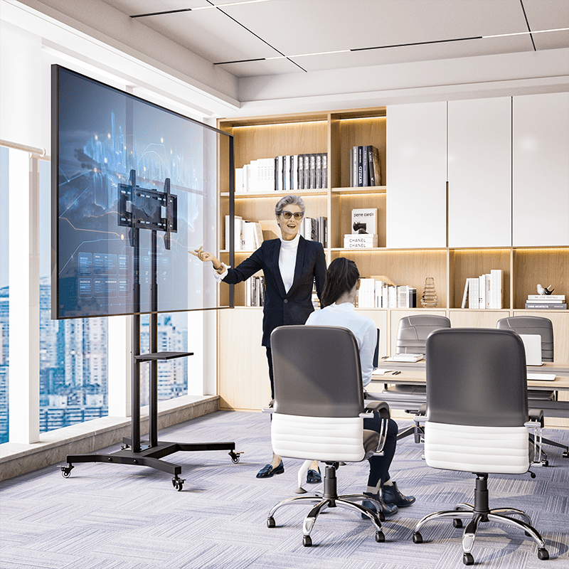 DQ Wall - Support TV Stander Cato sort med stikkontakter og USB - porte - tvophaeng.dk