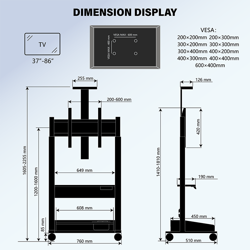 DQ Wall - Support TV Stander Zelos hvid elektrisk justerbar - tvophaeng.dk