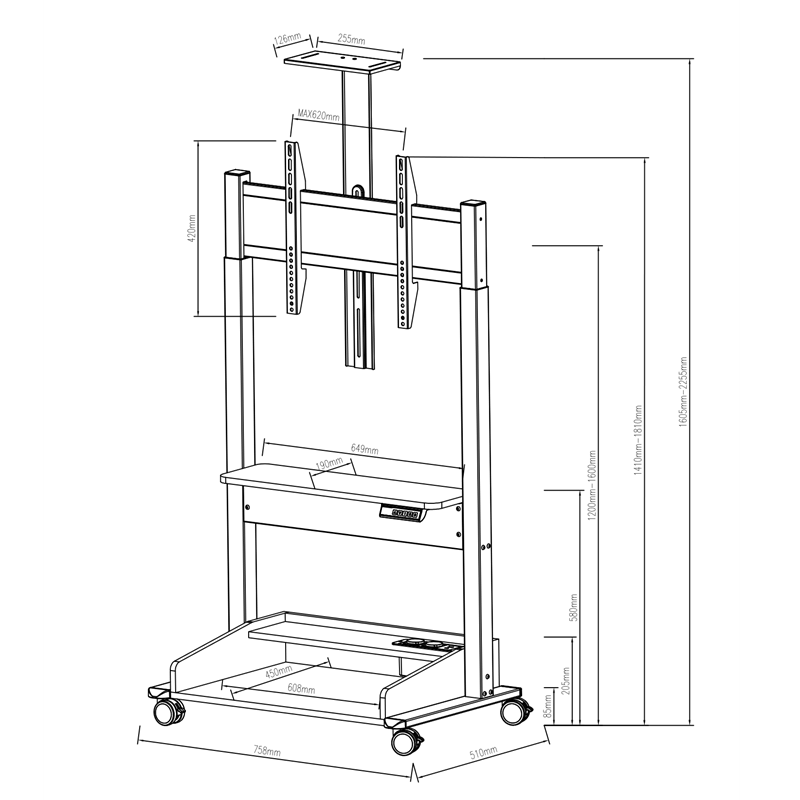 DQ Wall - Support TV Stander Zelos hvid elektrisk justerbar - tvophaeng.dk