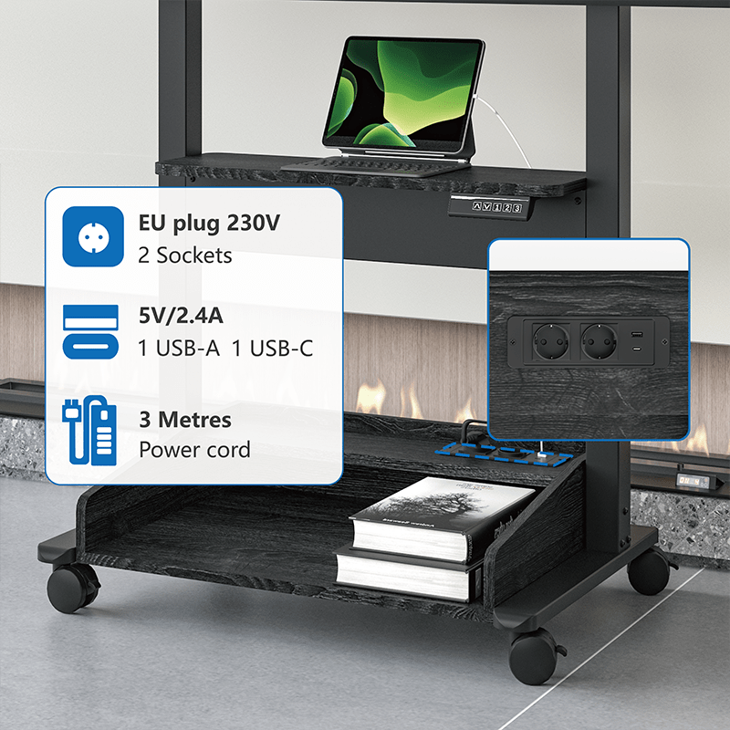 DQ Wall - Support TV Stander Zelos sort elektrisk justerbar - tvophaeng.dk