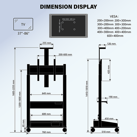 DQ Wall - Support TV Stander Zelos sort elektrisk justerbar - tvophaeng.dk