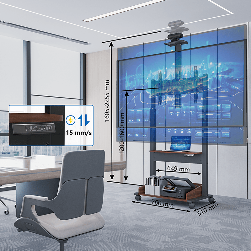 DQ Wall - Support TV Stander Zelos sort elektrisk justerbar sort valnød - tvophaeng.dk