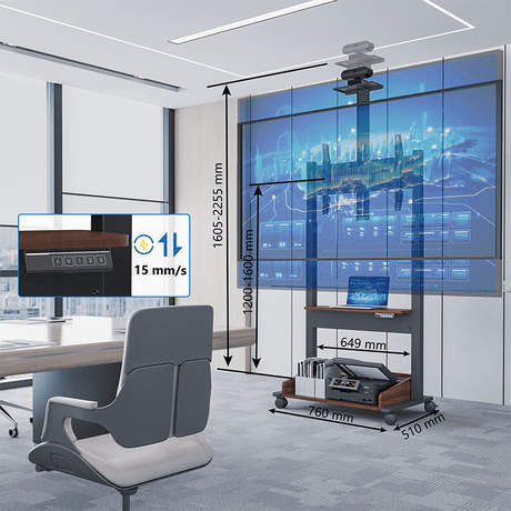 DQ Wall - Support TV Stander Zelos sort elektrisk justerbar sort valnød - tvophaeng.dk