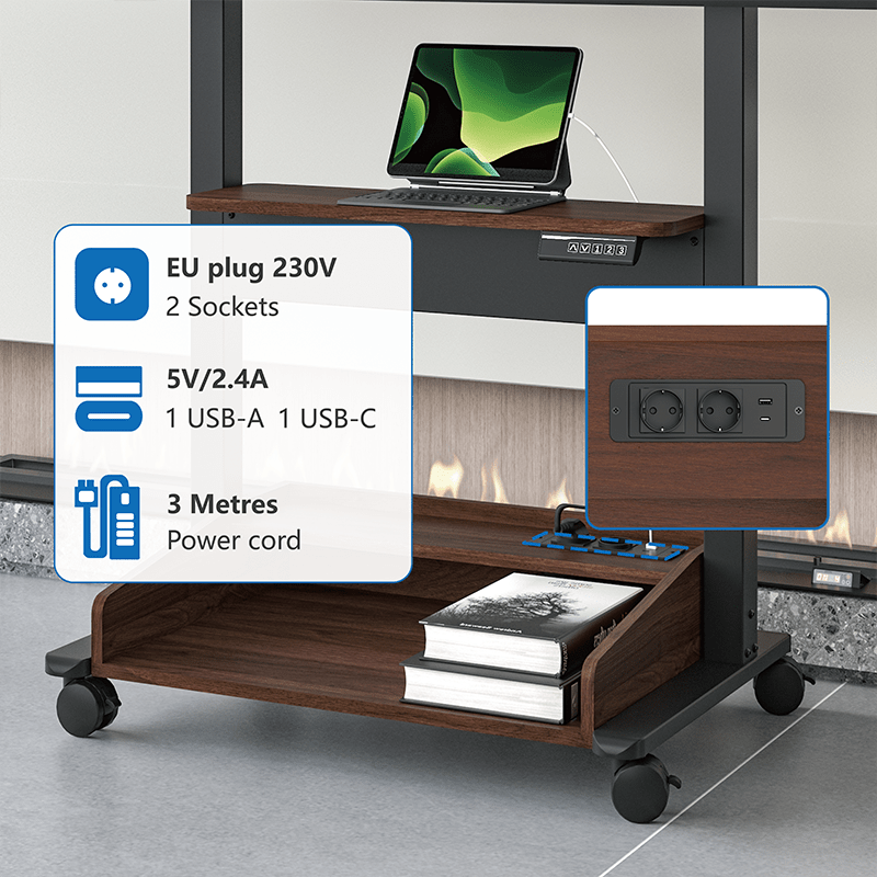 DQ Wall - Support TV Stander Zelos sort elektrisk justerbar sort valnød - tvophaeng.dk