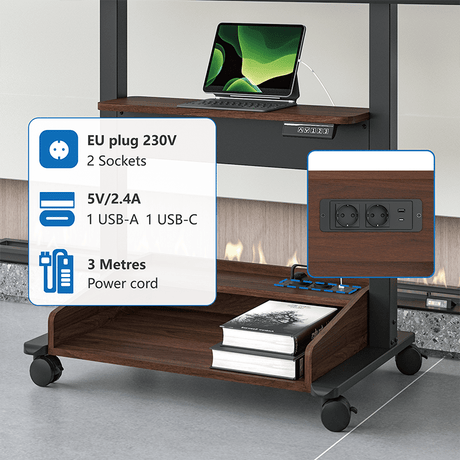 DQ Wall - Support TV Stander Zelos sort elektrisk justerbar sort valnød - tvophaeng.dk