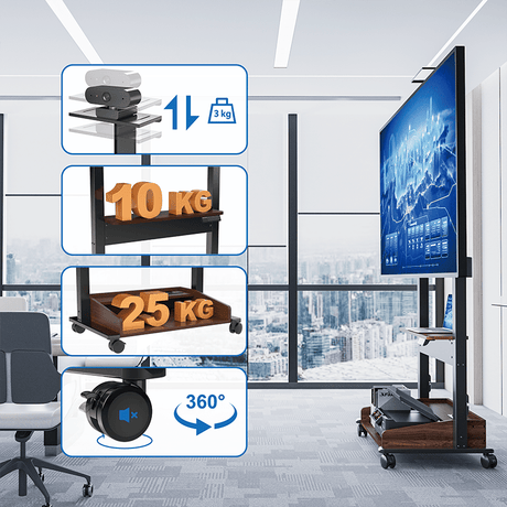 DQ Wall - Support TV Stander Zelos sort elektrisk justerbar sort valnød - tvophaeng.dk