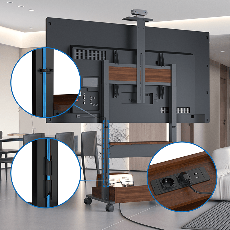 DQ Wall - Support TV Stander Zelos sort elektrisk justerbar sort valnød - tvophaeng.dk