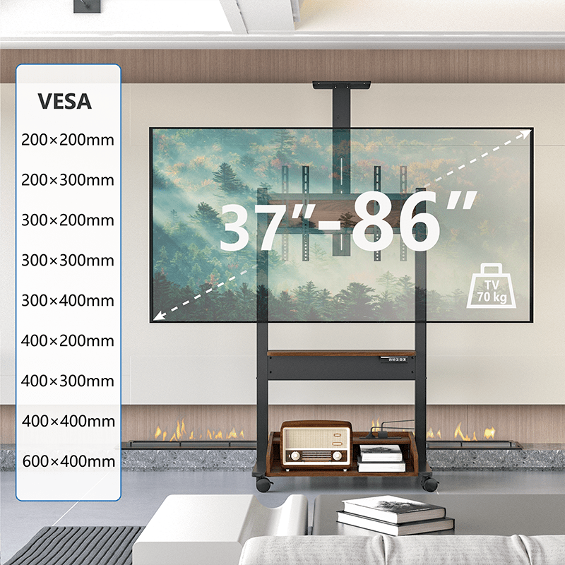 DQ Wall - Support TV Stander Zelos sort elektrisk justerbar sort valnød - tvophaeng.dk