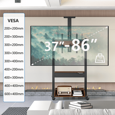 DQ Wall - Support TV Stander Zelos sort elektrisk justerbar sort valnød - tvophaeng.dk