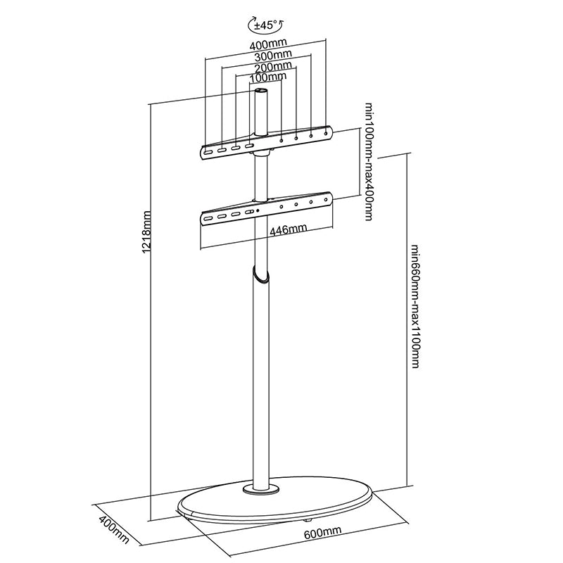 XTRARM Arius TV Stativ sort Oval fod - tvophaeng.dk
