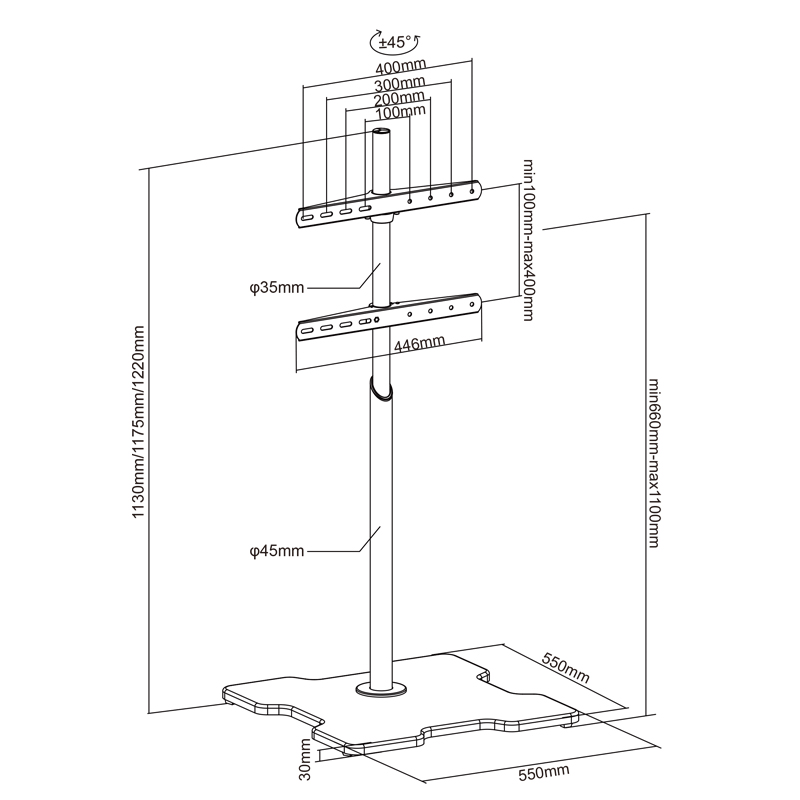 XTRARM Arius TV Stativ sort X fod - tvophaeng.dk