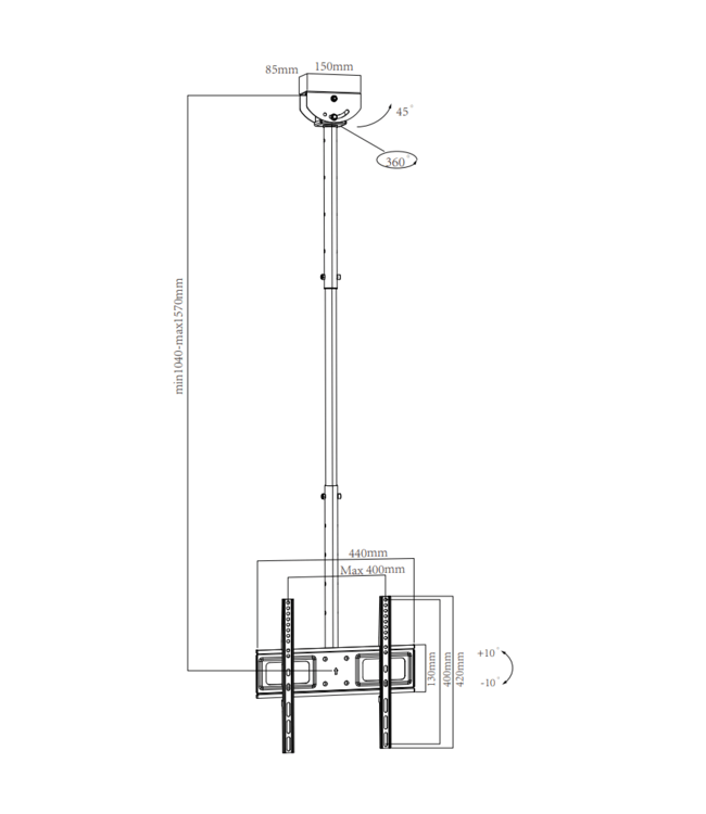 XTRARM Avis 104 - 157 cm TV Loftsophæng - tvophaeng.dk