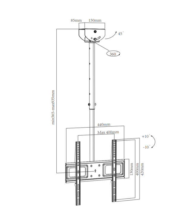 XTRARM Avis 56,5 - 93,5 cm TV Loftsophæng - tvophaeng.dk