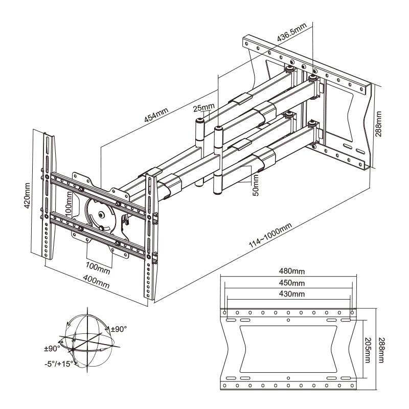 XTRARM Cratos 100 cm Rotate 400 TV ophæng sort - OUTLET - tvophaeng.dk