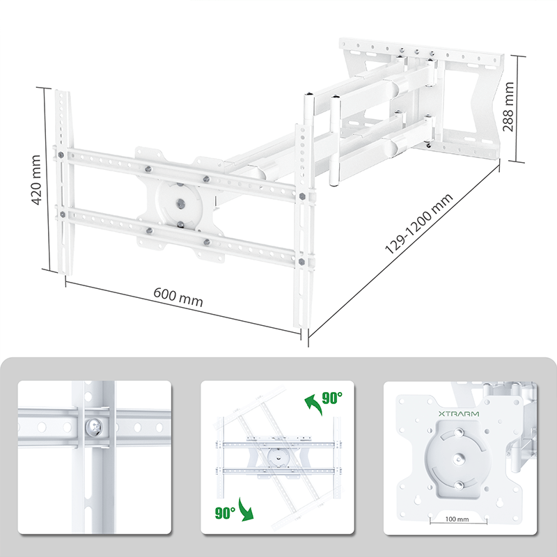 XTRARM Cratos 120 cm Rotate 600 TV ophæng hvid - tvophaeng.dk