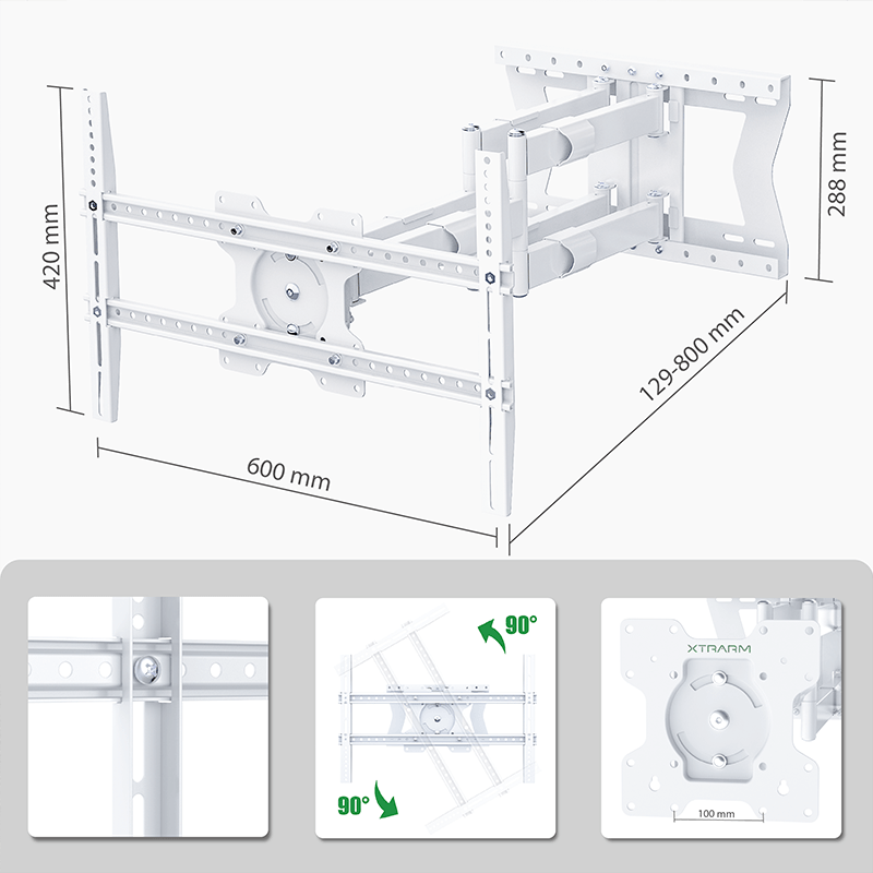 XTRARM Cratos 80 cm Rotate 600 TV ophæng hvid - tvophaeng.dk