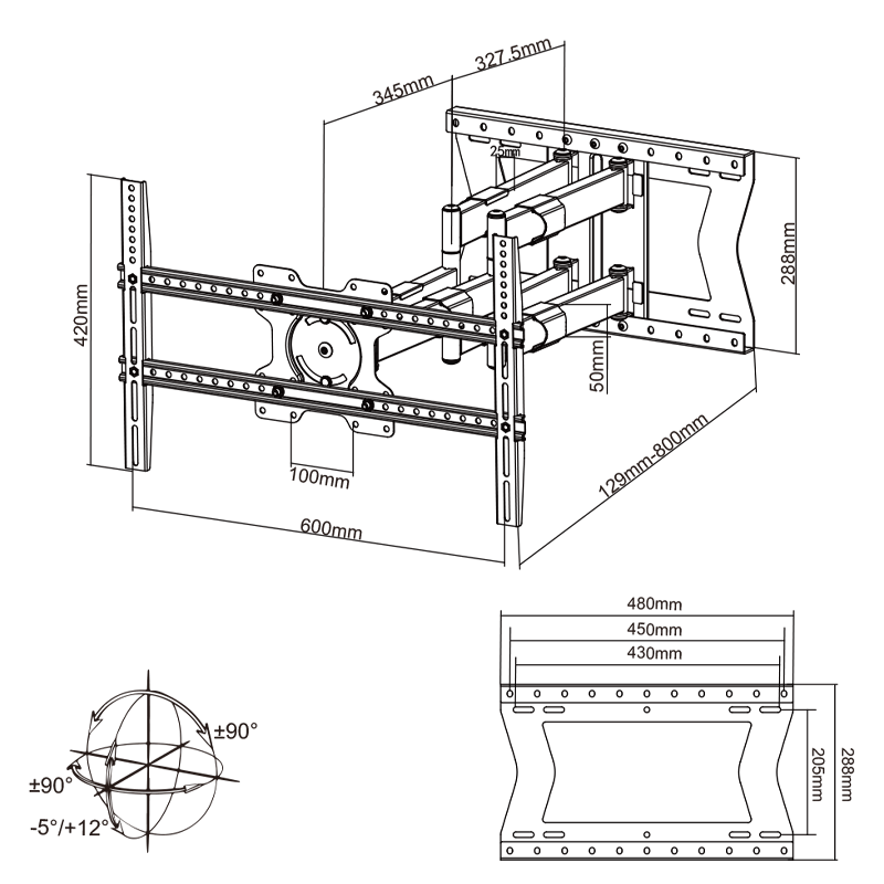 XTRARM Cratos 80 cm Rotate 600 TV ophæng hvid - tvophaeng.dk