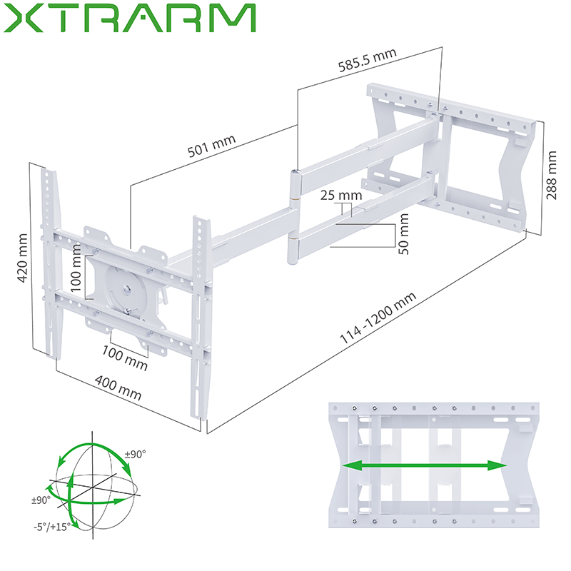 XTRARM Ferrom 120 cm Rotate 400 TV ophæng hvid - tvophaeng.dk