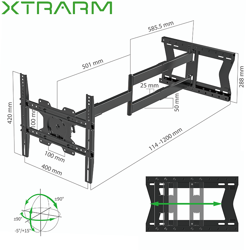 XTRARM Ferrom 120 cm Rotate 400 TV ophæng sort - tvophaeng.dk