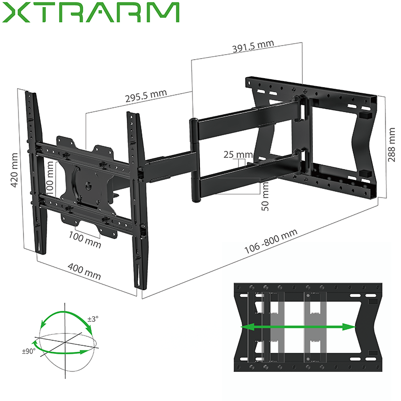 XTRARM Tantal 80 cm Fixed 400 TV ophæng sort - tvophaeng.dk