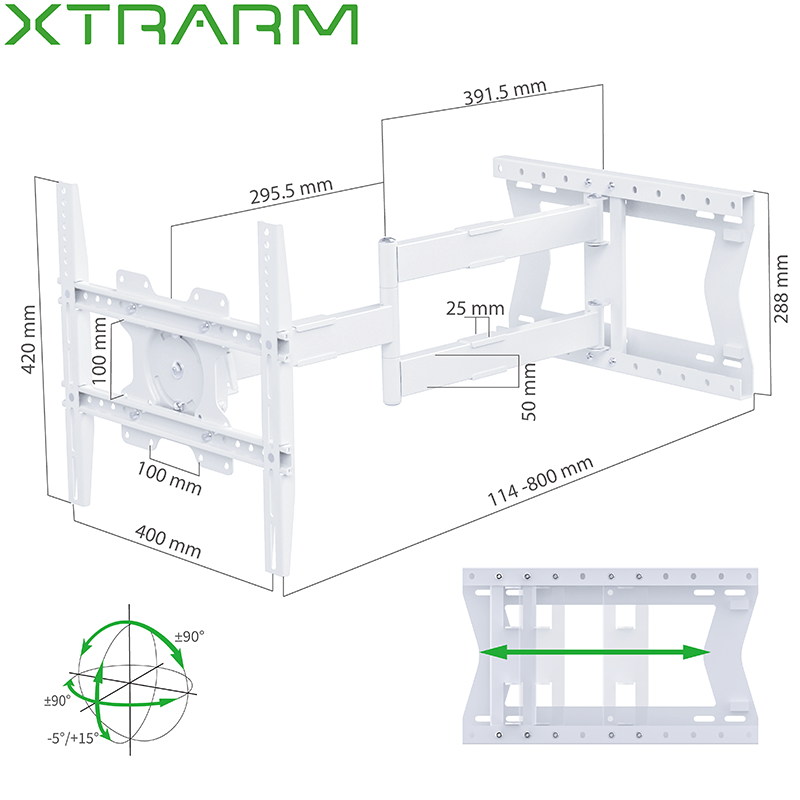 XTRARM Tantal 80 cm Flex 400 TV ophæng hvid - tvophaeng.dk