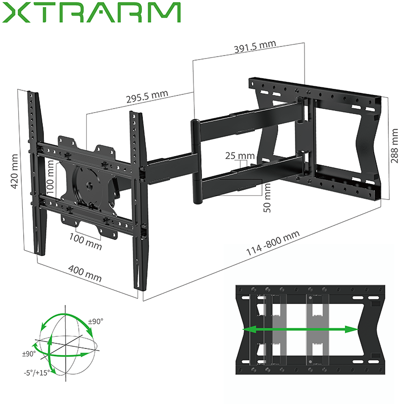 XTRARM Tantal 80 cm Flex 400 TV ophæng sort - tvophaeng.dk