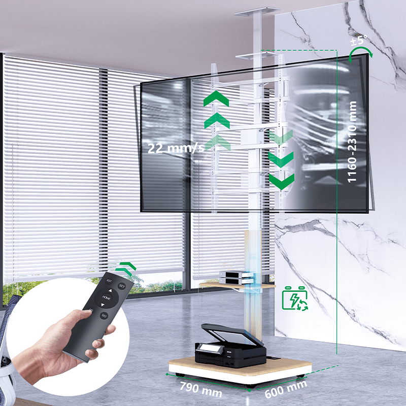 XTRARM TV Stander Elite hvid/bøg elektrisk justerbar - tvophaeng.dk