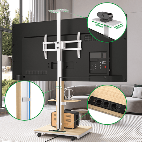 XTRARM TV Stander Elite hvid/bøg elektrisk justerbar - tvophaeng.dk