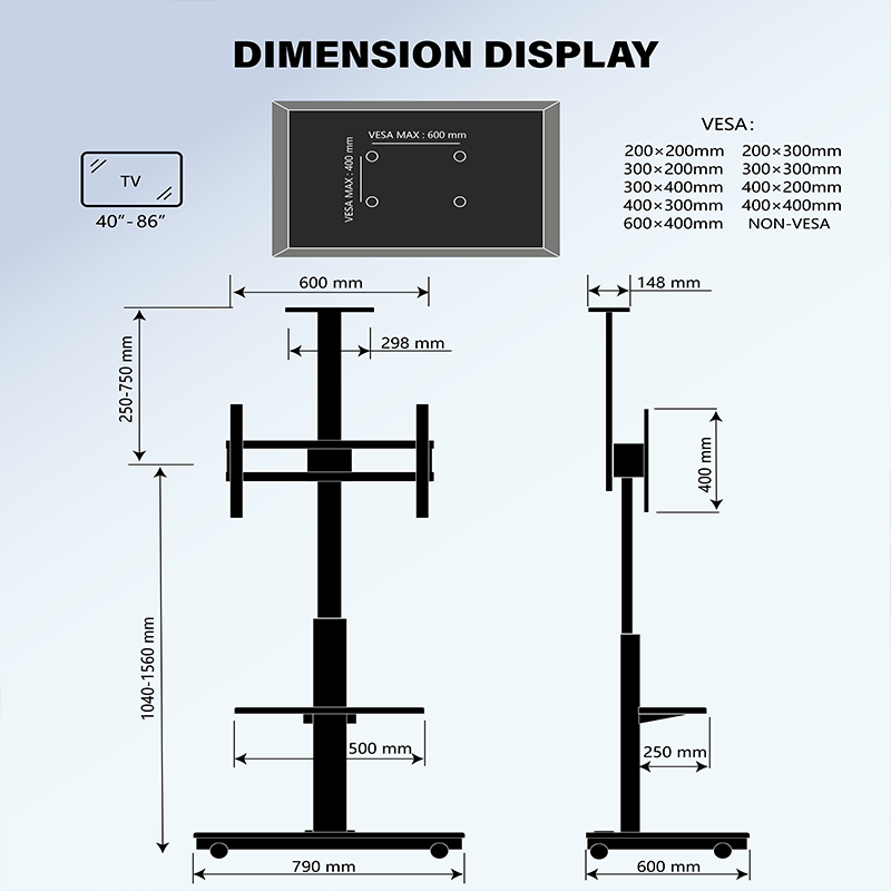 XTRARM TV Stander Elite sort manuel justerbar - tvophaeng.dk