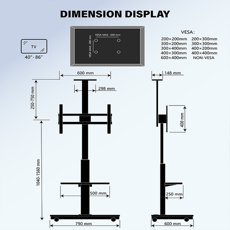 XTRARM TV Stander Elite sort manuel justerbar - tvophaeng.dk