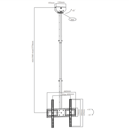 XTRARM Avis 104 - 157 cm TV Loftsophæng - tvophaeng.dk