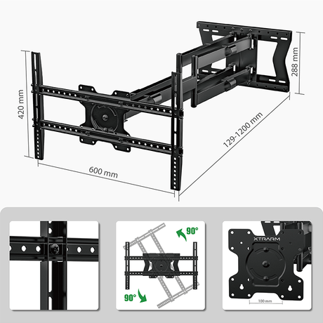 XTRARM Cratos 120 cm Rotate 600 TV ophæng sort - tvophaeng.dk