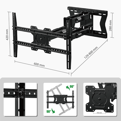 XTRARM Cratos 80 cm Rotate 600 TV ophæng sort - tvophaeng.dk