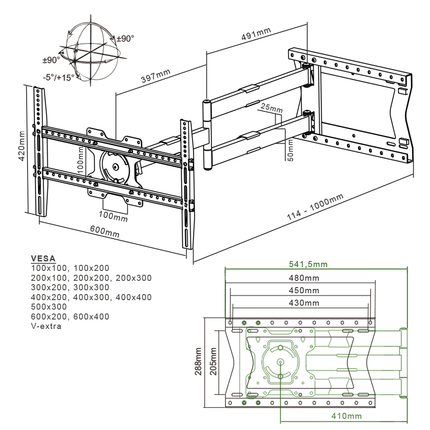 XTRARM Crius 100 cm Rotate 600 TV ophæng hvid - tvophaeng.dk