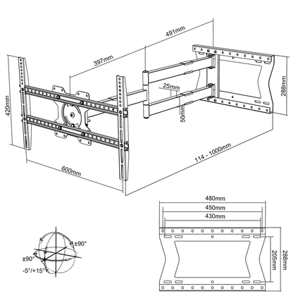 XTRARM Crius 100 cm Rotate 600 TV ophæng hvid - tvophaeng.dk