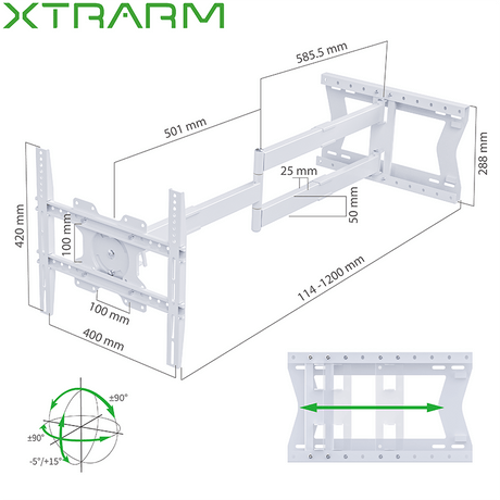 XTRARM Ferrom 120 cm Rotate 400 TV ophæng hvid - tvophaeng.dk