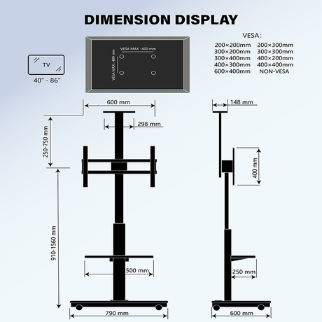 XTRARM TV Stander Elite sort elektrisk justerbar - tvophaeng.dk