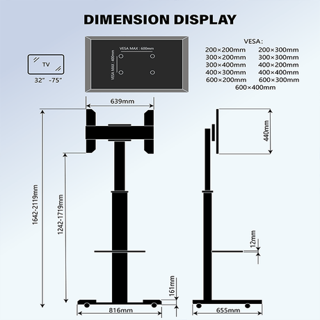 XTRARM TV Stander Proton 500 Sort - tvophaeng.dk